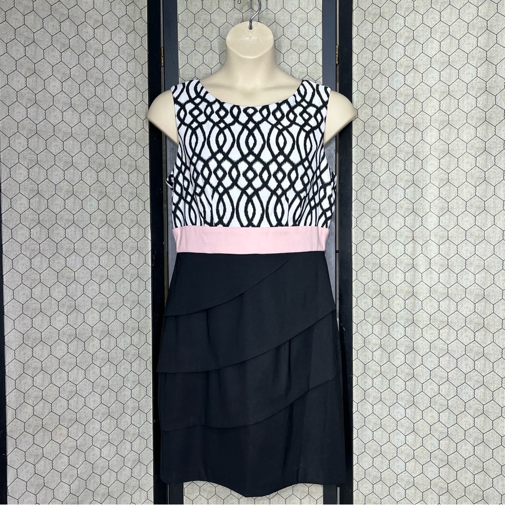 Connect Apparel Sleeveless One Piece Geometric Print Bodice Solid Tiered Skirt